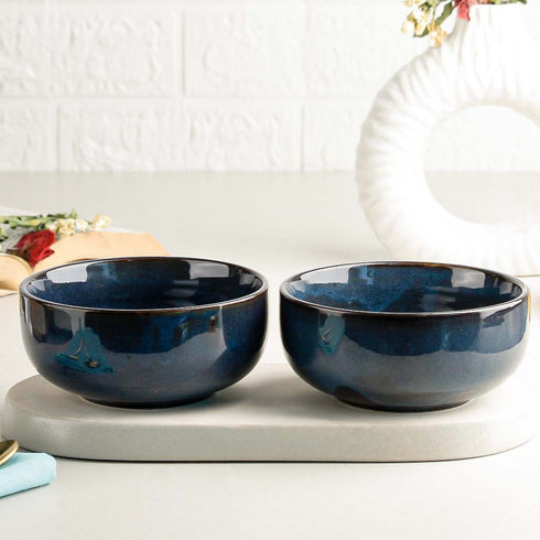Galaxy Blue Ceramic Snack Bowl Set of 2, 500 ML